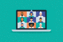 Grafika przedstawia obraz ekranu komputera oraz twarze ludzi